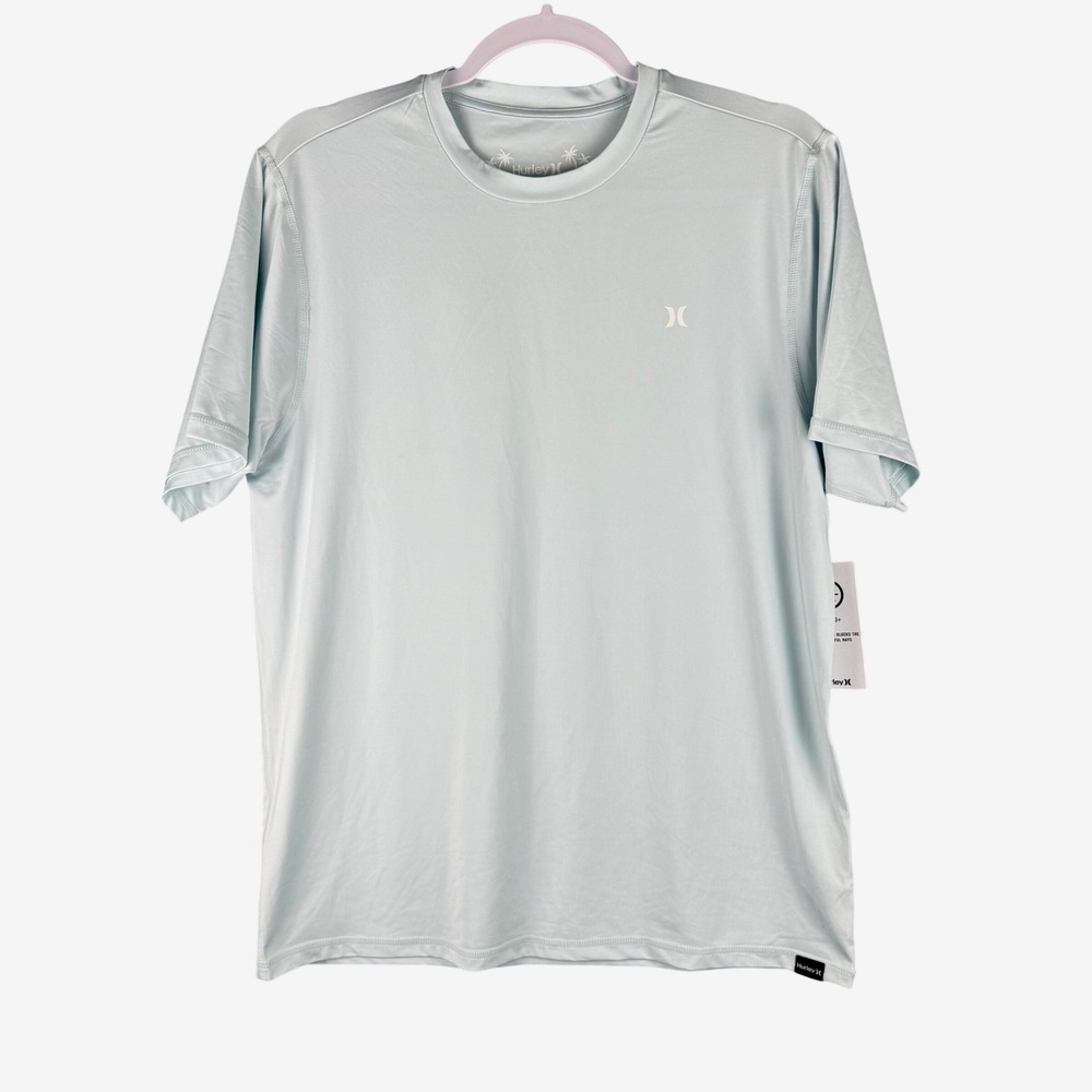 Hurley Mens Small Icon Hybrid UPF Tee Polyester Light Blue Surf Rash Guard Shirt